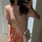 Sequined Short-sleeve T-shirt / High-waist Cropped Wide-leg Pants