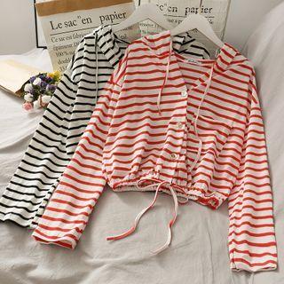 Striped Drawstring Hooded Blouse