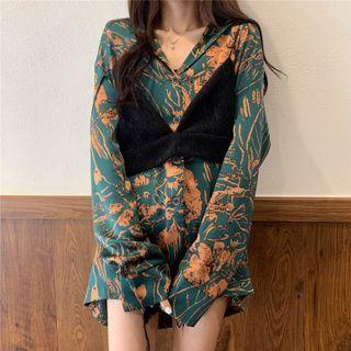 Printed Satin Shirt / Ribbed Vest