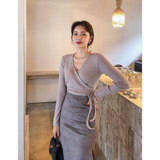 Tie-waist Wrap-front Knit Top