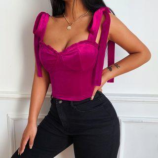 Velvet Tie-shoulder Cropped Camisole Top