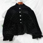 Buttoned Dotted Velvet Jacket Black - One Size