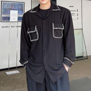 Long-sleeve Contrast Trim Pattern Shirt