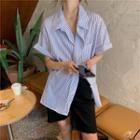 Striped Loose-fit Short-sleeve Shirt As Shown In Figure - One Size