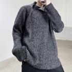 Mock-turtleneck Ribbed Sweater Black - One Size
