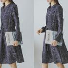 Mandarin-collar Drawstring-waist Pattern Shirtdress