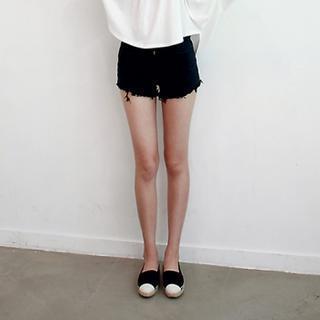 High-waist Fray-hem Shorts