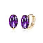 Elegant And Fashion Plated Champagne Geometric Oval Purple Cubic Zircon Earrings Champagne - One Size