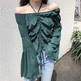 Off-shoulder Ruched Halter Top