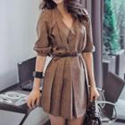 Pleated Shirtdress With Belt