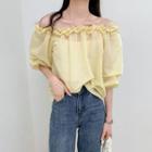 Off Shoulder Striped Ruffle Oversize Blouse