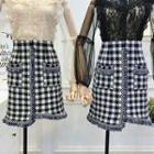 Fringed-trim Asymmetric Knit Skirt