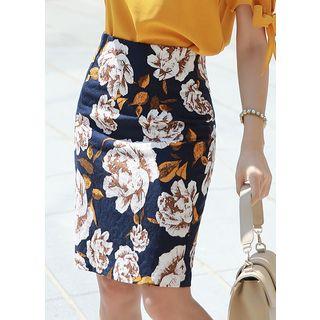 Flower Print Jacquard Pencil Skirt
