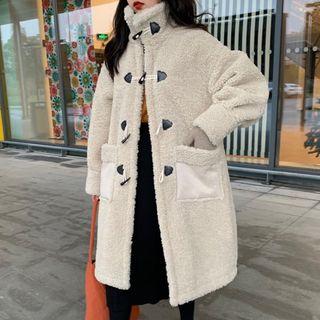 Faux Shearling Midi Duffle Coat Beige - One Size