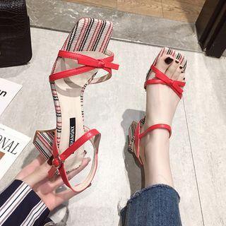 Striped Faux Leather Block Heel Sandals