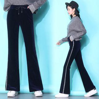 Striped Drawstring Boot-cut Pants