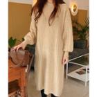 Balloon-sleeve Cable-knit Dress Beige - One Size