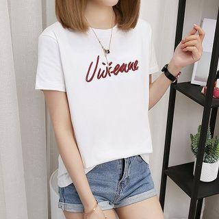 Lettering Embroidered Short-sleeve Top