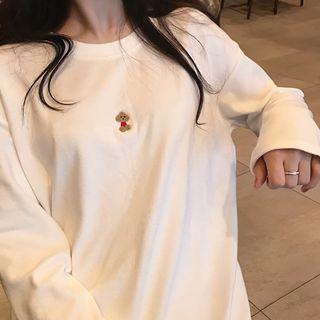 Dog Embroidered Round-neck Long-sleeve Loose-fit T-shirt