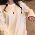 Dog Embroidered Round-neck Long-sleeve Loose-fit T-shirt