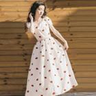 Strawberry Detail Short-sleeve Midi A-line Dress