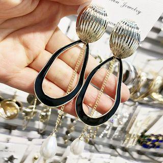 Irregular Hoop Faux Pearl Dangle Earring Gold Scallop & Irregular Hoop - Black - One Size