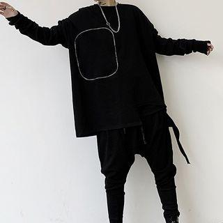 Long-sleeve Embellished Irregular T-shirt