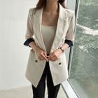 3/4-sleeve Contrast-cuff Blazer