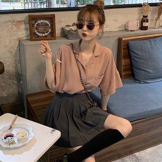 Short-sleeve Pocket Shirt / Accordion Pleat Skirt