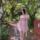 Short-sleeve Ruffle Trim A-line Dress Pink - One Size
