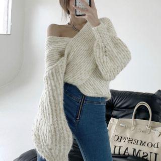 V-neck Crisscross Sweater Almond - One Size