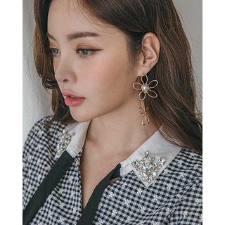 Dual-flower Wirework Earrings Gold - One Size