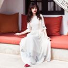 Floral Embroidered 3/4-sleeve Chiffon Dress