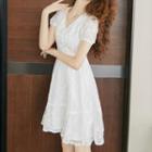 Short-sleeve Embroidered Mini A-line Chiffon Dress