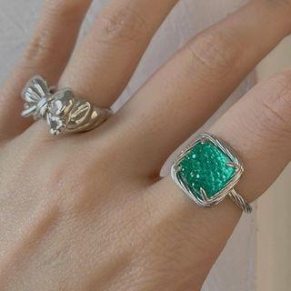 Square Alloy Open Ring Ring - Square - Silver - One Size