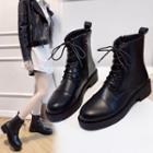 Faux-leather Lace-up Zipped Short Boots