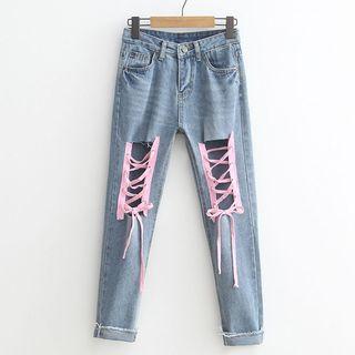 Lace Up Straight Fit Jeans