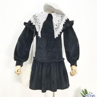 Lace Collar Ruffle Trim Long-sleeve A-line Dress