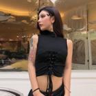 Lace-up Mock-neck Crop Vest