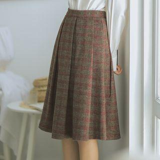 Plaid Midi A-line Pleated Skirt