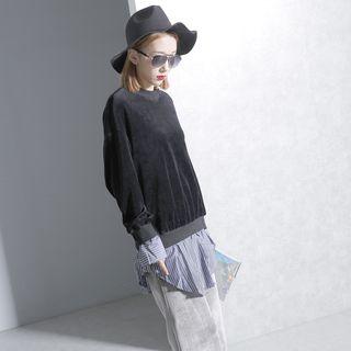 Patchwork Mock Two-piece Velvet Pullover