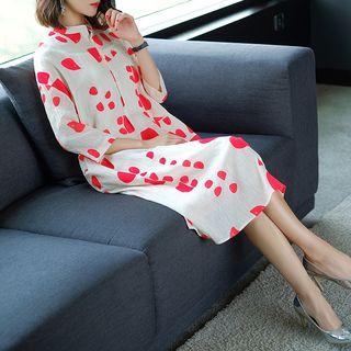 Dotted 3/4-sleeve Midi Shirt Dress