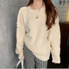 Plain Sweater / Houndstooth Loose Fit Pants