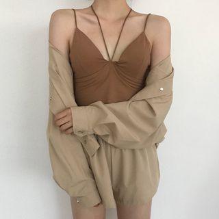 Cropped Camisole Top / Set: Hooded Jacket + Wide Leg Shorts