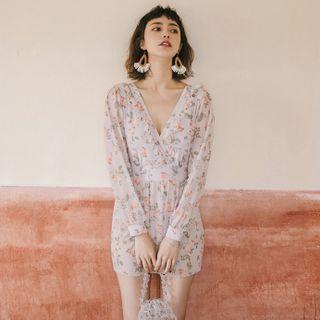 Long-sleeve Flower Print Swimdress