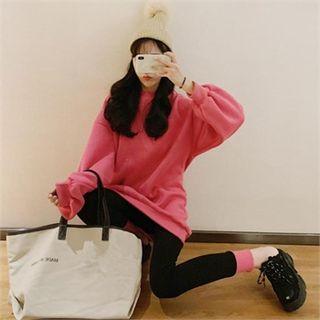 Set: Balloon-sleeve Sweatshirt + Contrast-hem Leggings