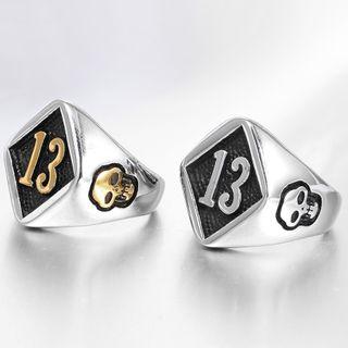Stainless Steel Skull & Numerical 13 Ring