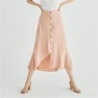 Buttoned Asymmetric Ruffle-hem Long Skirt