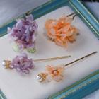 Set Of 4: Floral Hair Pin Set - Purple & Orange Pink - One Size