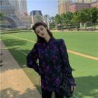Long-sleeve Floral Shirt Purple Floral - Black - One Size
